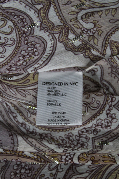Intermix Women Silk Paisley V-Neck Tunic Blouse Short Sleeve Beige Size S