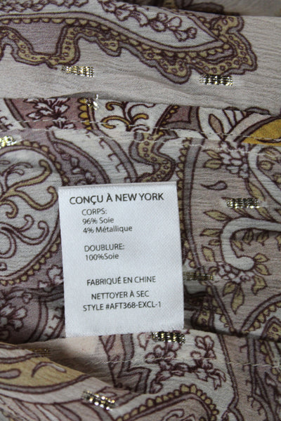 Intermix Women Silk Paisley V-Neck Tunic Blouse Short Sleeve Beige Size S
