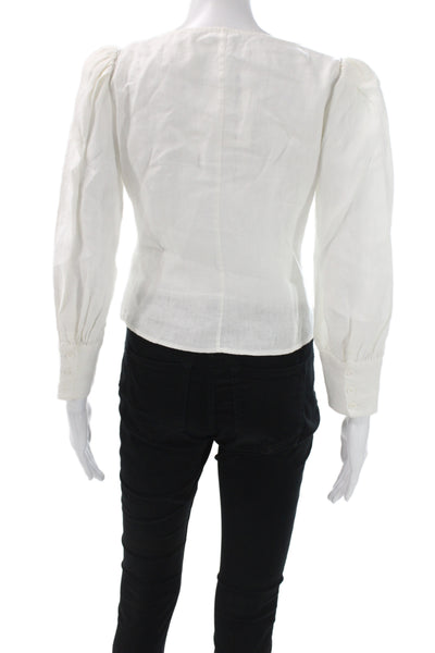 Reformation Womens Basic 100% Linen White V-Neck Long Sleeve Blouse Size 4