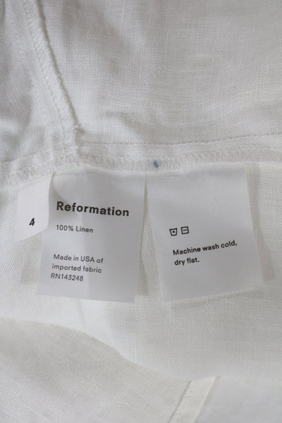 Reformation Womens Basic 100% Linen White V-Neck Long Sleeve Blouse Size 4