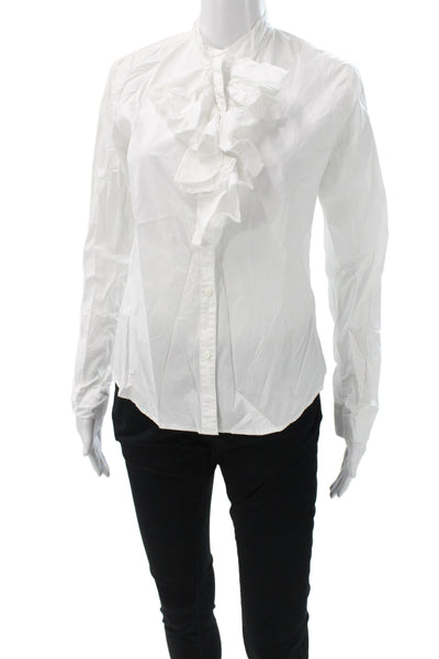 NSF Women White Cotton Collared Blouse Long Sleeve Basic Size S