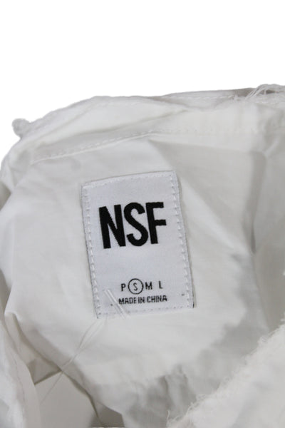 NSF Women White Cotton Collared Blouse Long Sleeve Basic Size S