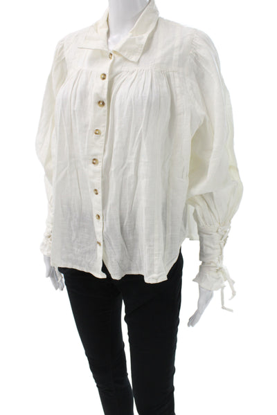 Free People Women Bohemian Tunic White Button Long Sleeve Cotton Size S
