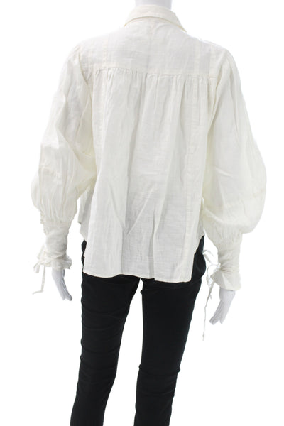Free People Women Bohemian Tunic White Button Long Sleeve Cotton Size S