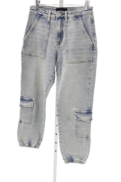 Sanctuary Womens Cropped Cargo Jeans Blue High Rise Button Cotton Size 26