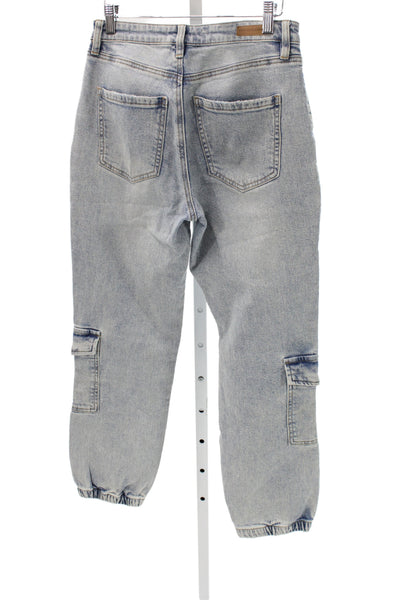 Sanctuary Womens Cropped Cargo Jeans Blue High Rise Button Cotton Size 26