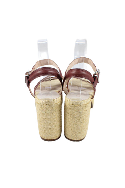 Schutz Womens Raffia Block Platform Heels Sandals Stacie Shoes Brown Size 8.5B