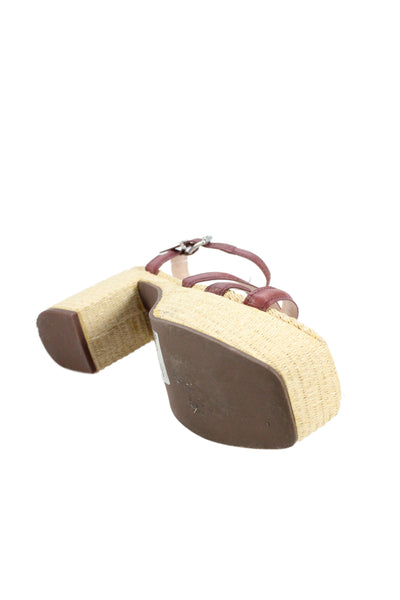 Schutz Womens Raffia Block Platform Heels Sandals Stacie Shoes Brown Size 8.5B