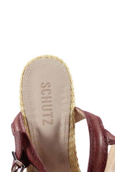 Schutz Womens Raffia Block Platform Heels Sandals Stacie Shoes Brown Size 8.5B