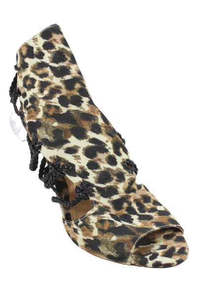 Schutz Womens Leopard Print Strappy Wedge Heels Sandals Shoes Brown Size 8B