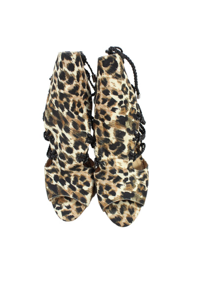 Schutz Womens Leopard Print Strappy Wedge Heels Sandals Shoes Brown Size 8B