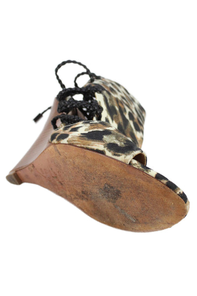 Schutz Womens Leopard Print Strappy Wedge Heels Sandals Shoes Brown Size 8B