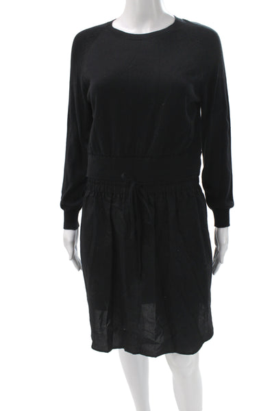 Carven Womens Sweater Dress Black Long Sleeve Crew Neck Cotton Size M