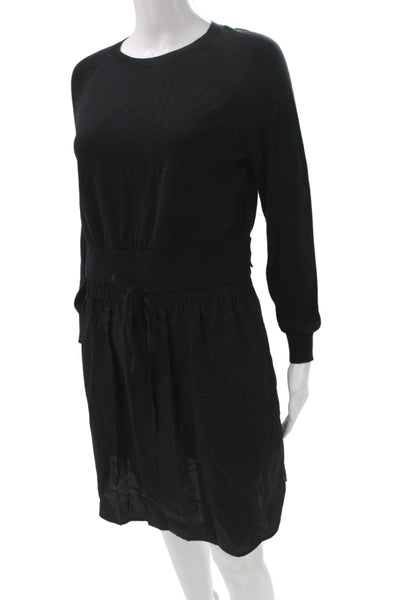 Carven Womens Sweater Dress Black Long Sleeve Crew Neck Cotton Size M