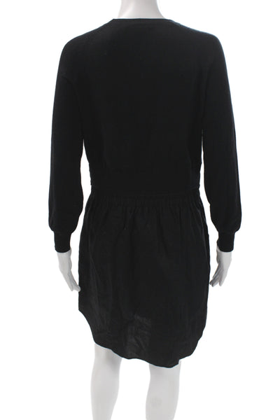 Carven Womens Sweater Dress Black Long Sleeve Crew Neck Cotton Size M