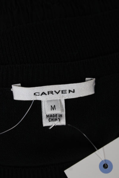 Carven Womens Sweater Dress Black Long Sleeve Crew Neck Cotton Size M
