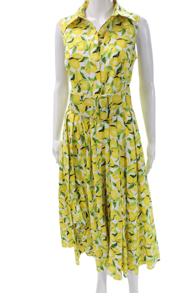 Michael Kors Collection Womens Yellow Floral Shirt Dress Sleeveless Size 8