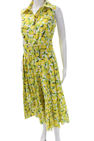 Michael Kors Collection Womens Yellow Floral Shirt Dress Sleeveless Size 8