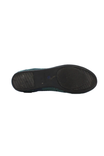 Rothys Womens Canvas Striped Speckled Pattern Flats Green Size 10