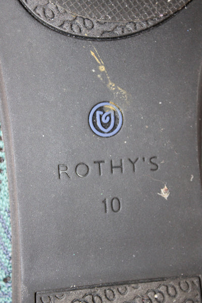 Rothys Womens Canvas Striped Speckled Pattern Flats Green Size 10