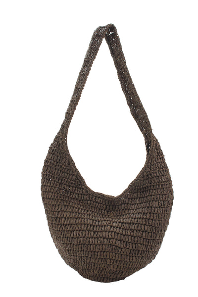 J Jill Straw Button Closure Woven Shoulder Handbag Brown