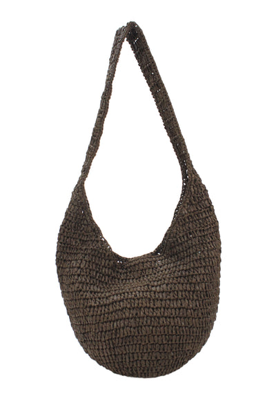 J Jill Straw Button Closure Woven Shoulder Handbag Brown