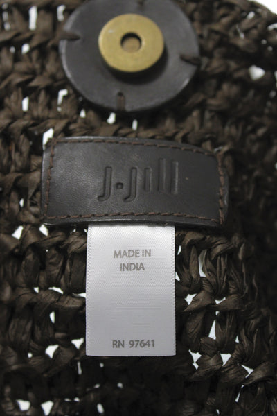 J Jill Straw Button Closure Woven Shoulder Handbag Brown