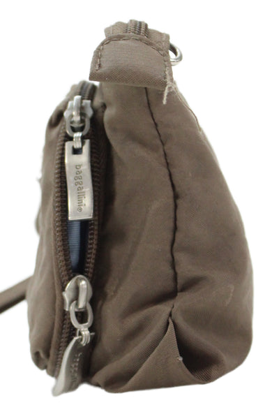 Baggallini Womens Nylon Multi Zipper Compartment Crossbody Handbag Green Brown