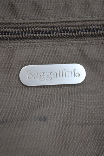 Baggallini Womens Nylon Multi Zipper Compartment Crossbody Handbag Green Brown
