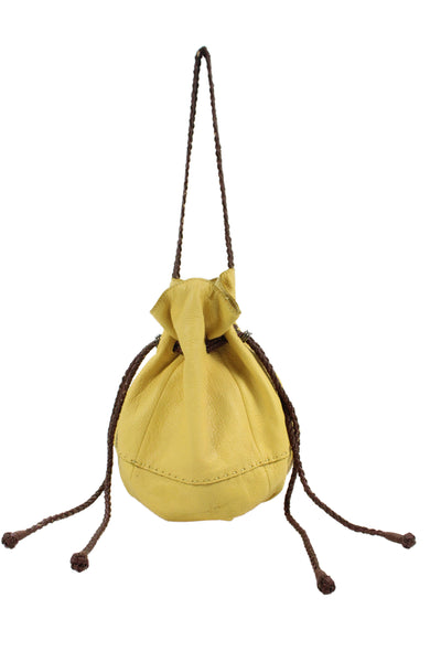 The Sak Womens Leather Button Closure Bucket Handbag Mustard Yellow