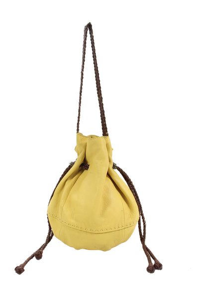 The Sak Womens Leather Button Closure Bucket Handbag Mustard Yellow