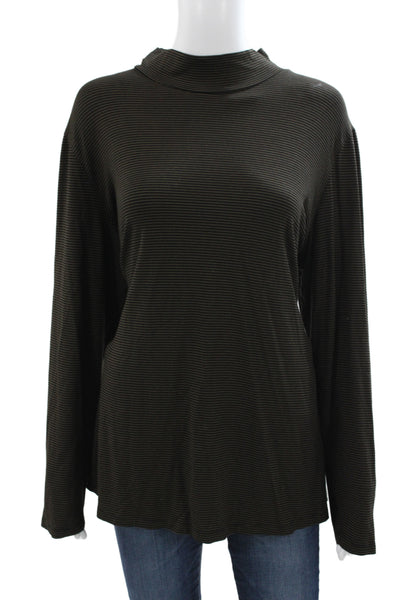 Alembika Womens Basic Striped Mock Neck Viscose Blouse Brown Long Sleeve Size 4