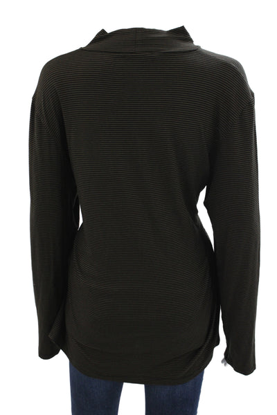 Alembika Womens Basic Striped Mock Neck Viscose Blouse Brown Long Sleeve Size 4