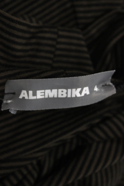 Alembika Womens Basic Striped Mock Neck Viscose Blouse Brown Long Sleeve Size 4