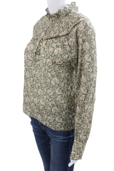 Sundays Women Floral Cotton High Neck Button Long Sleeve Blouse Size S