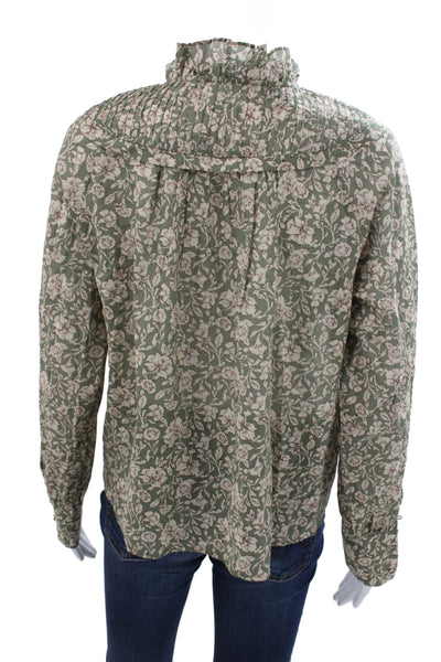 Sundays Women Floral Cotton High Neck Button Long Sleeve Blouse Size S