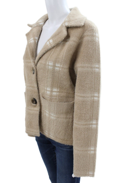 NVLT Womens Beige Plaid Basic Jacket Button Closure Long Sleeve Nylon Size S