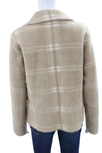 NVLT Womens Beige Plaid Basic Jacket Button Closure Long Sleeve Nylon Size S