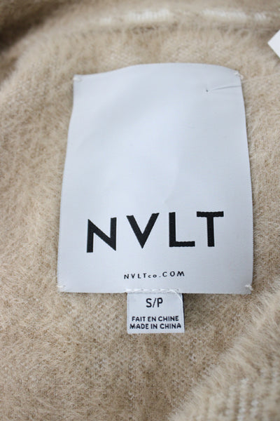 NVLT Womens Beige Plaid Basic Jacket Button Closure Long Sleeve Nylon Size S