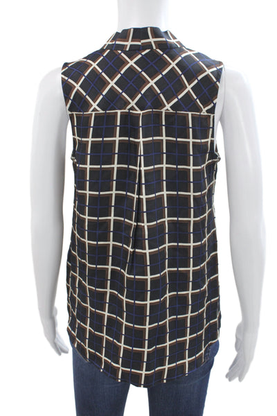 J Crew Womens Silk Plaid V-Neck Sleeveless Tunic Blouse Black Size 0