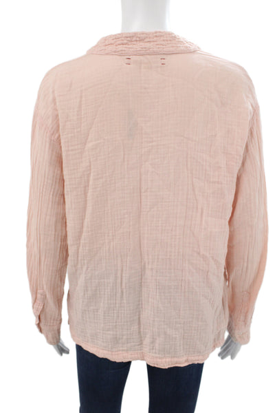 Xirena Women Basic Pink Cotton V-Neck Long Sleeve Blouse Size XS