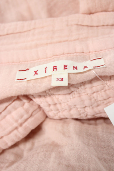 Xirena Women Basic Pink Cotton V-Neck Long Sleeve Blouse Size XS