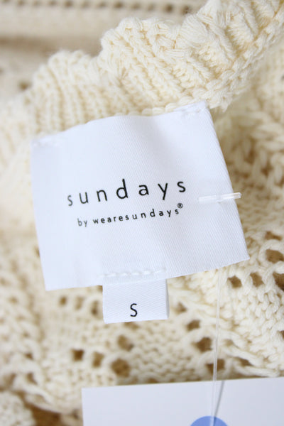 Sundays Womens Ivory V-Neck Cotton Boho Pullover Short Sleeve Size S