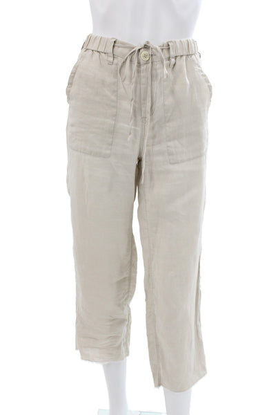 G1 Basic Goods Women Cropped Linen Pants Beige Button Closure Size 2