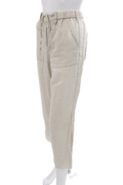 G1 Basic Goods Women Cropped Linen Pants Beige Button Closure Size 2