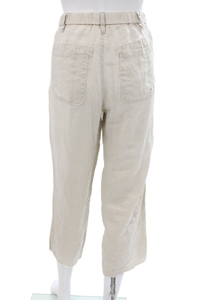 G1 Basic Goods Women Cropped Linen Pants Beige Button Closure Size 2