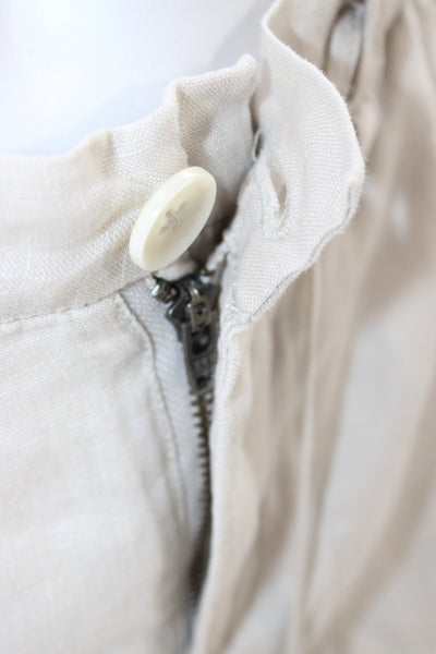 G1 Basic Goods Women Cropped Linen Pants Beige Button Closure Size 2