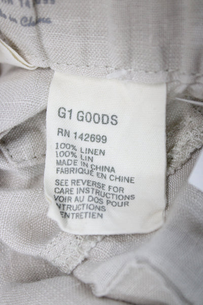 G1 Basic Goods Women Cropped Linen Pants Beige Button Closure Size 2