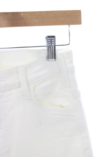 Mother Womens Flared Jeans White High Rise Cotton Button Size 24