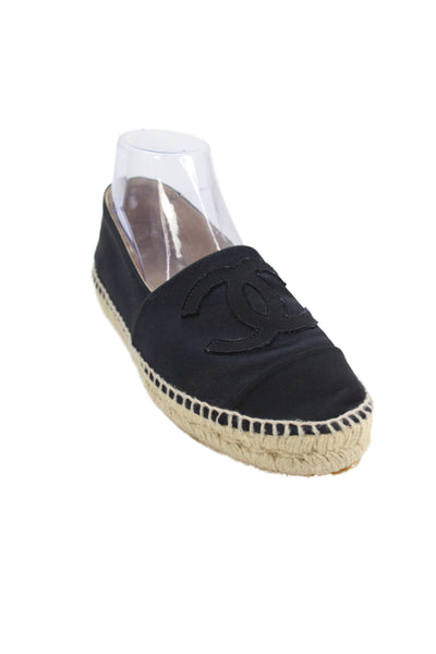 Chanel Womens Satin Logo Cap Toe Espadrille Flats Black Size 39 9